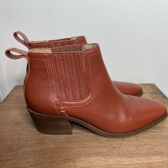 Lucky Brand Idola Boots Women’s 7 Sumac Marbled Napa Leather Square Toe - Picture 3 of 8